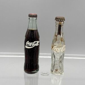 Vintage Miniature Coca Cola Glass Bottles Metal Caps 3" Liquid Filled & Empty 2